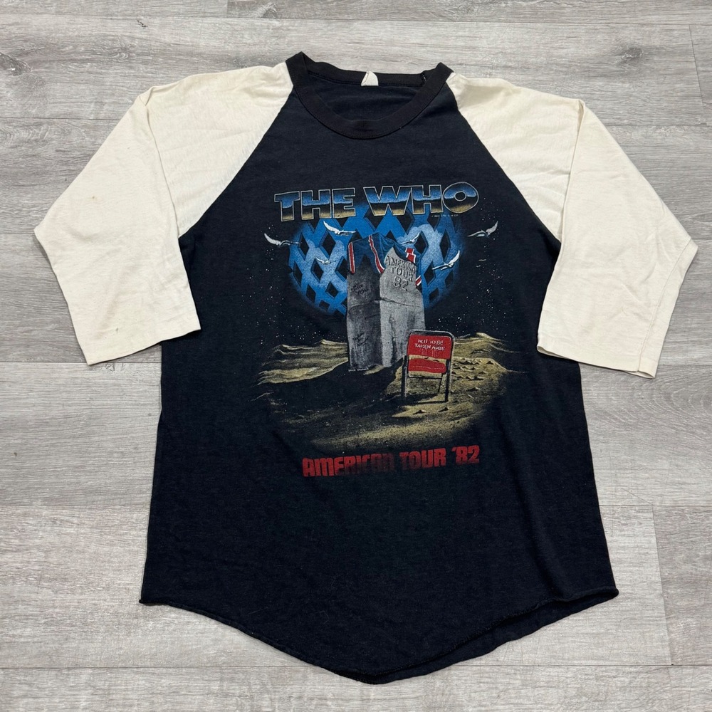 Vintage 1982 The Who American Tour Raglan Shirt Black Cream 80s Rock Tee Large